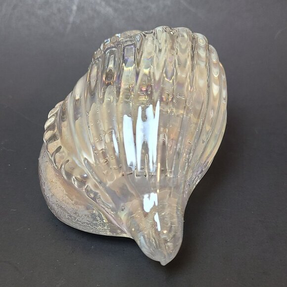 Vintage Clear Iridescent Glass Tulip Seashell Paperweight Bubbles - Picture 2 of 8
